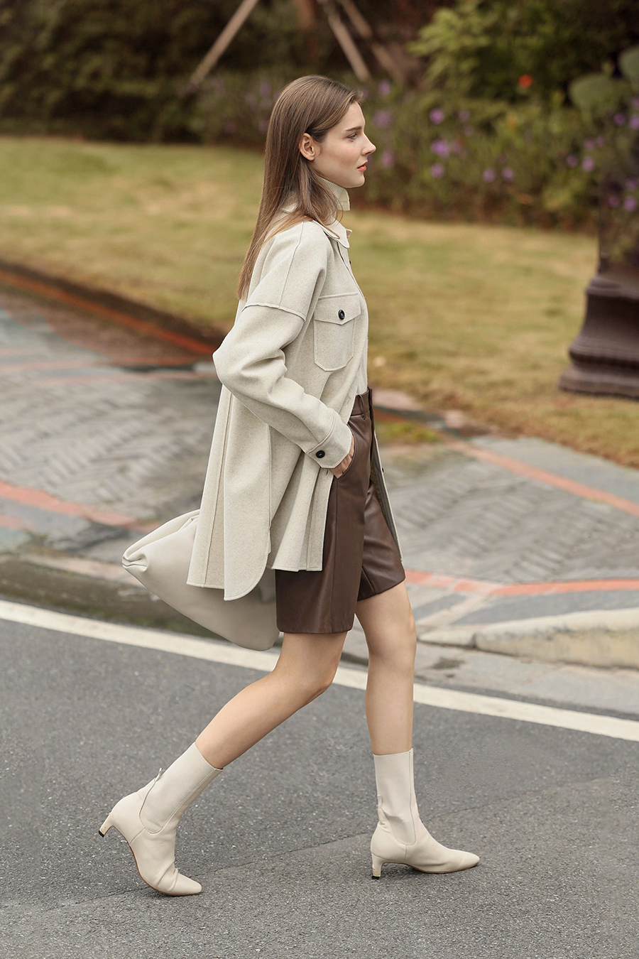 Velvet Lapel Drop Shoulder Coat
