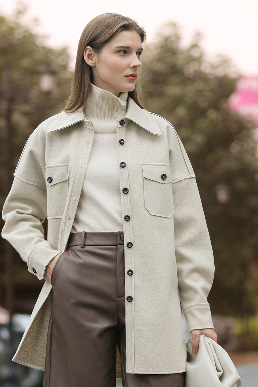 Velvet Lapel Drop Shoulder Coat