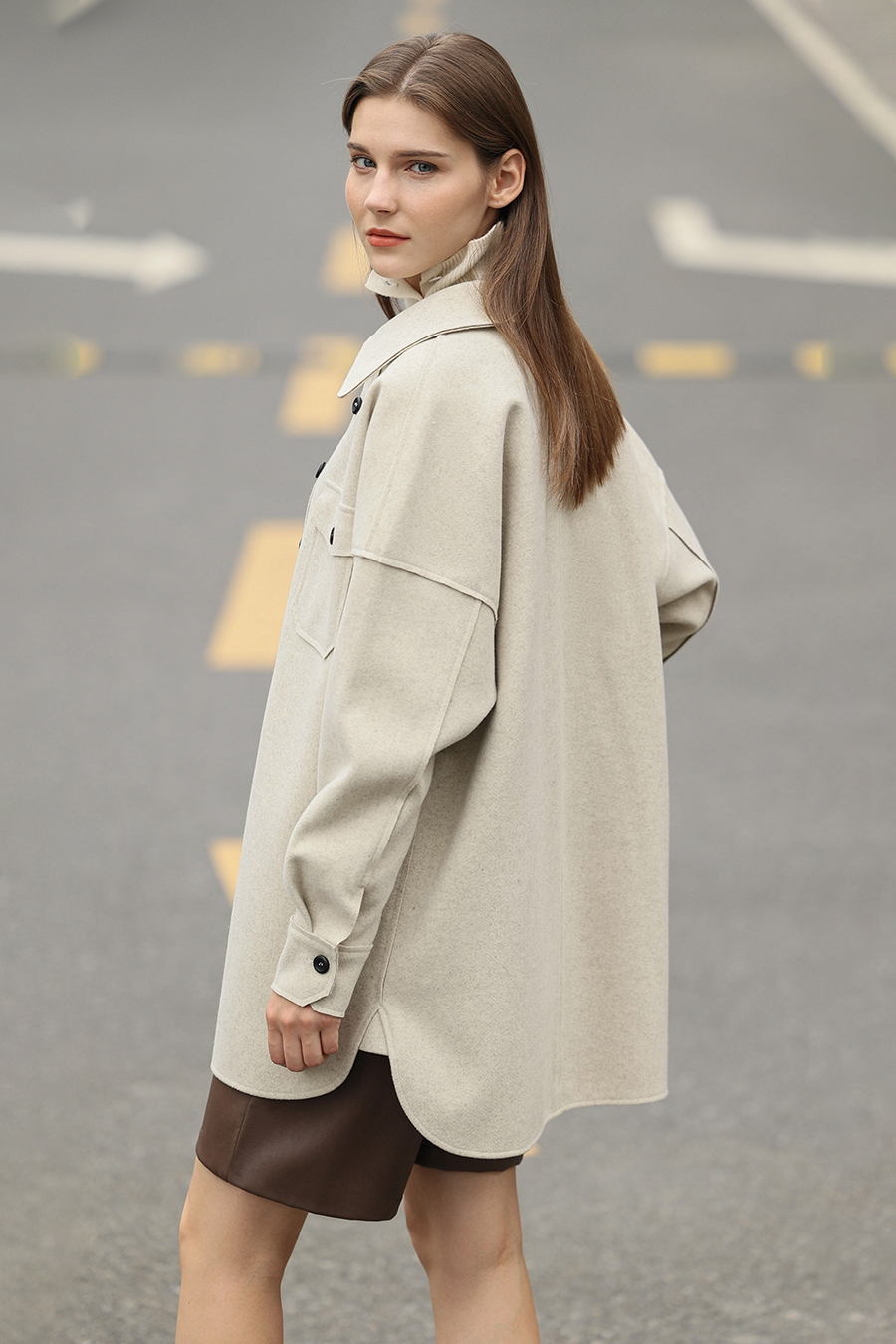 Velvet Lapel Drop Shoulder Coat