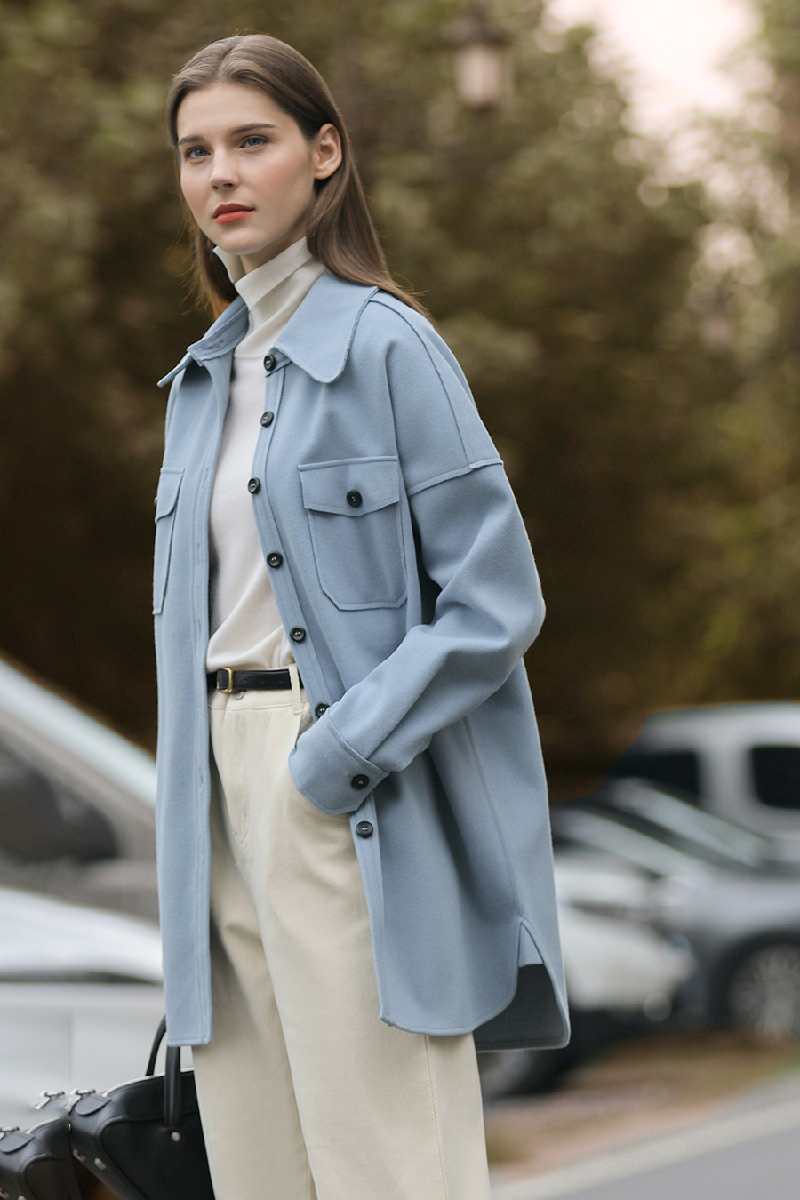 Velvet Lapel Drop Shoulder Coat