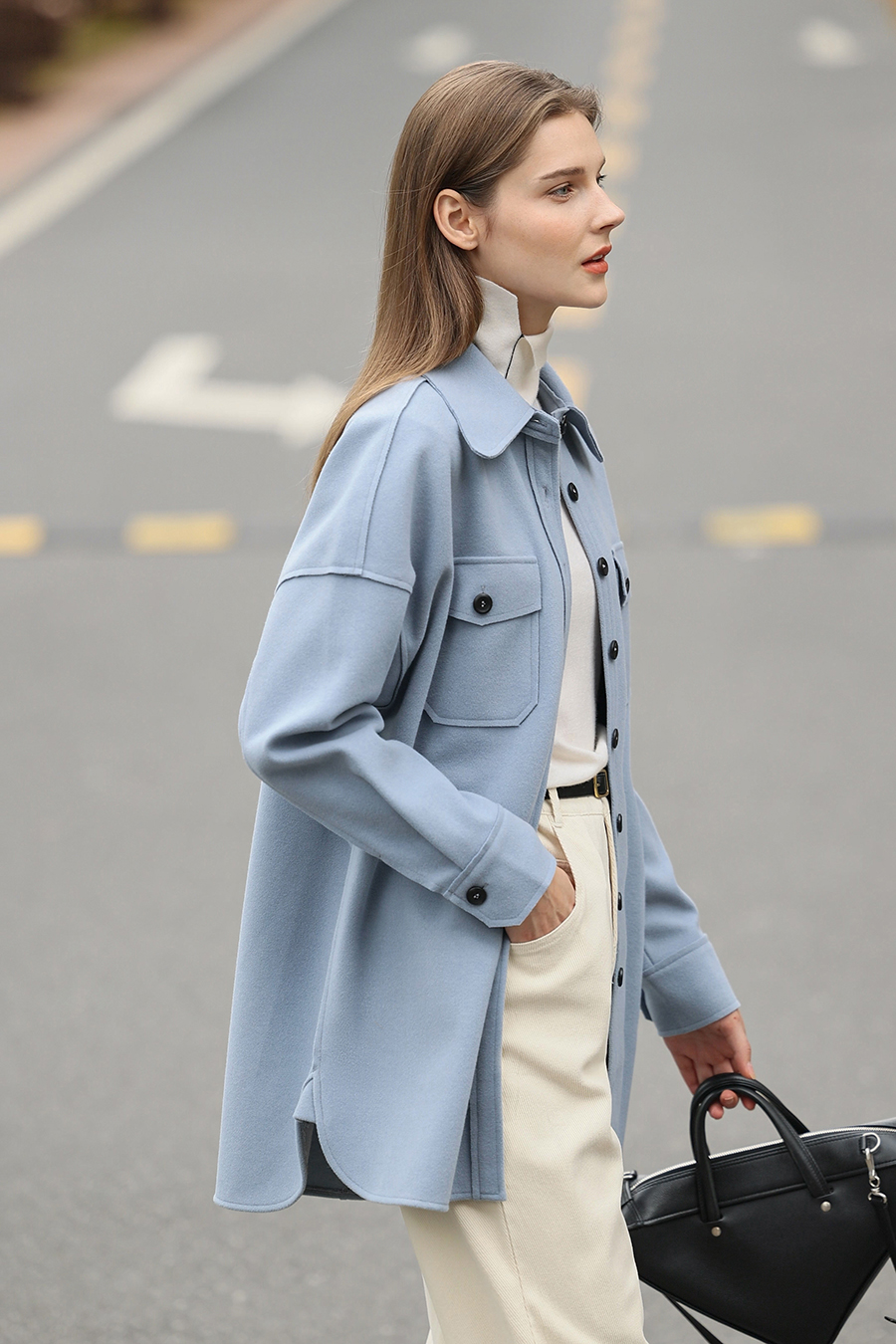 Velvet Lapel Drop Shoulder Coat