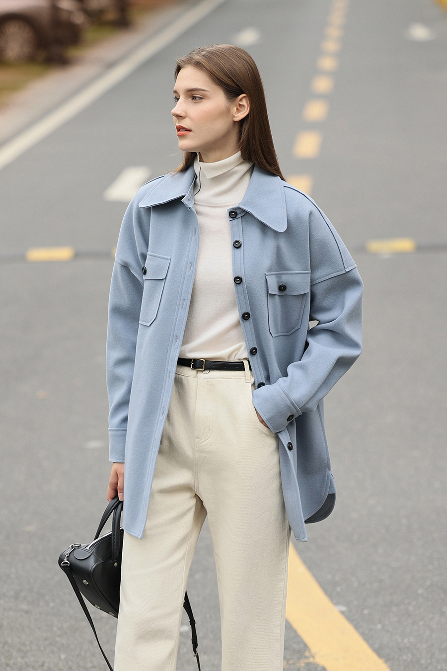 Velvet Lapel Drop Shoulder Coat