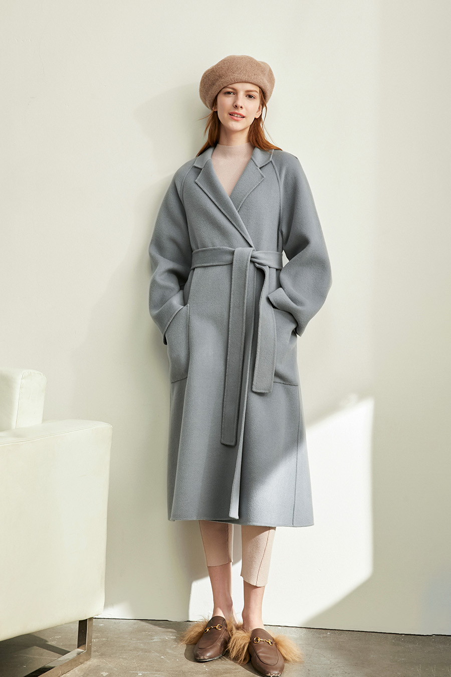 Wool Double - faced Fabric with Belt|AMII-AMII.com