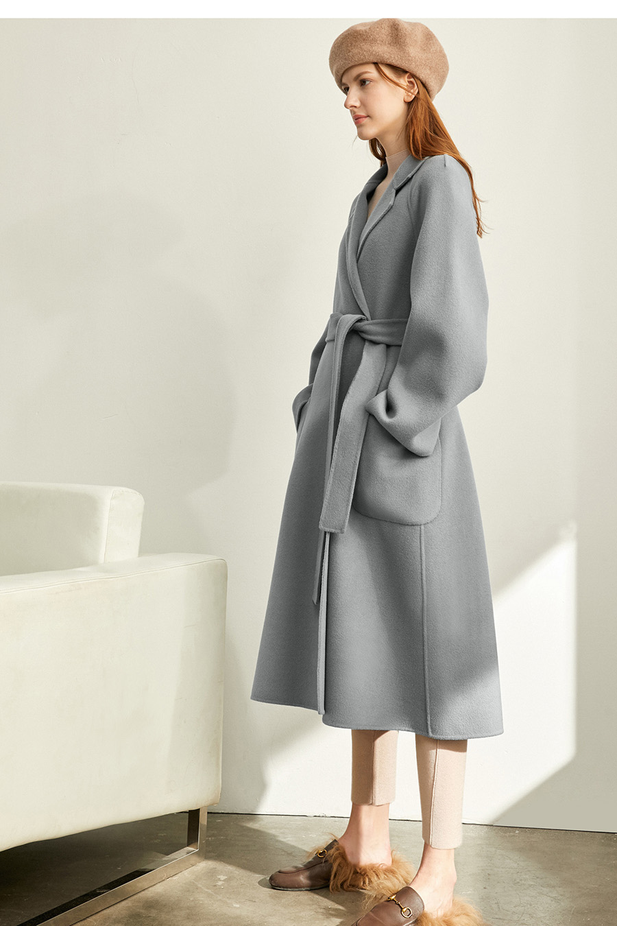 Wool Double - faced Fabric with Belt|AMII-AMII.com