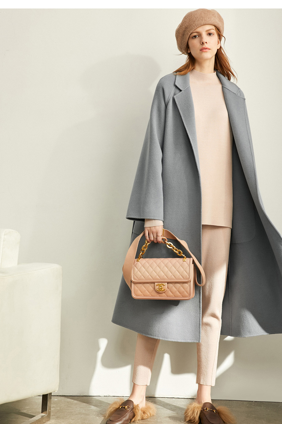 Wool Double - faced Fabric with Belt|AMII-AMII.com