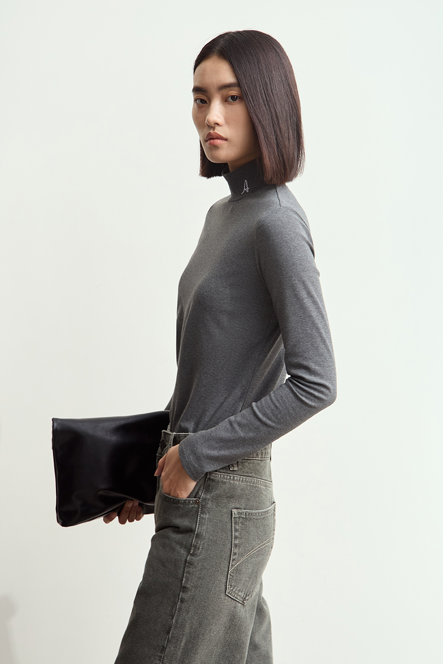 Letter Embroidered Brushed T-Shirt|AMII-AMII.com