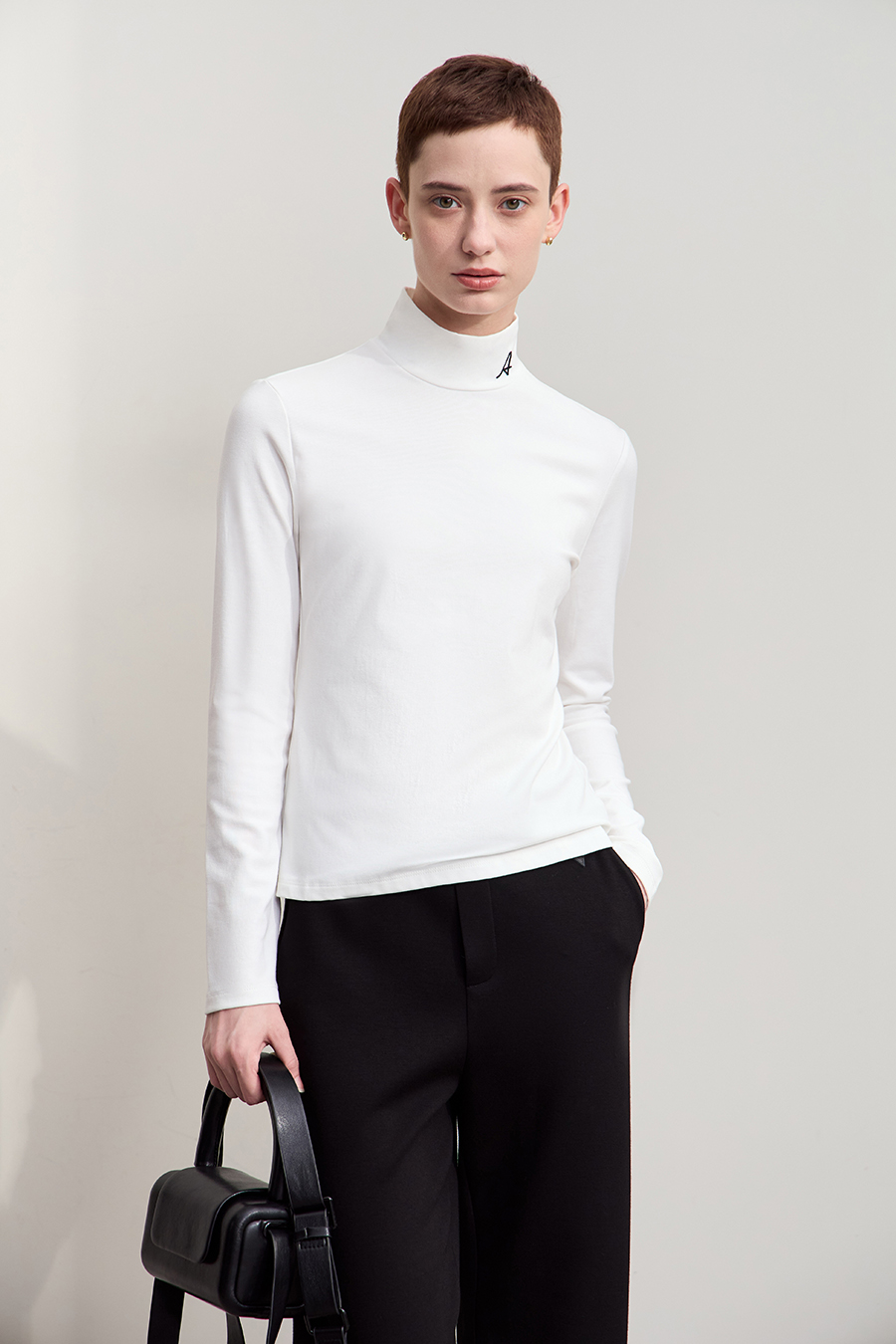 Letter Embroidered Brushed T-Shirt|AMII-AMII.com