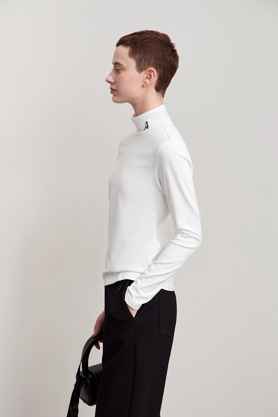 Letter Embroidered Brushed T-Shirt|AMII-AMII.com