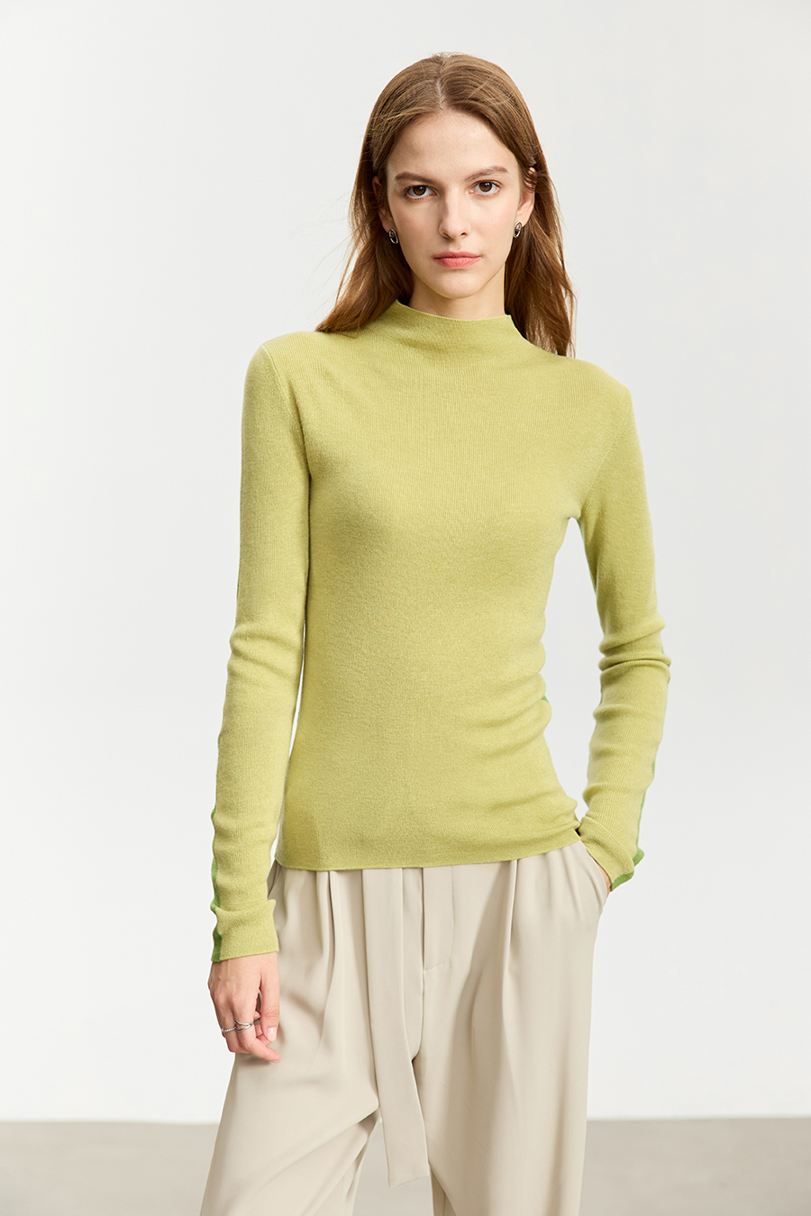 Mock Neck Contrast Color Reversible Knit Top