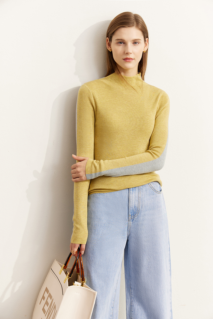 Mock Neck Contrast Color Reversible Knit Top