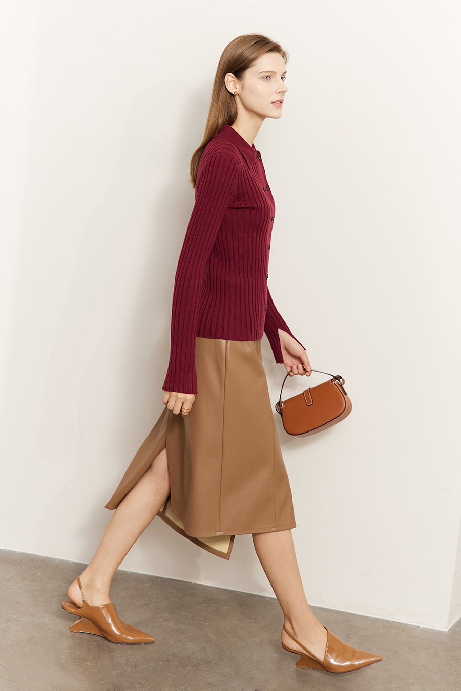 Lapel Ribbed Knit Sweater