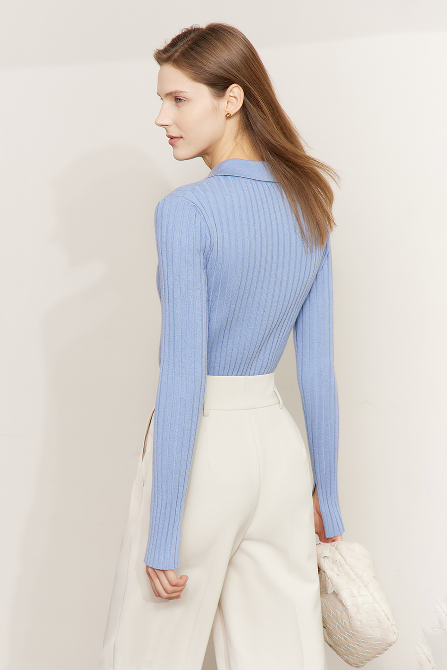 Lapel Ribbed Knit Sweater