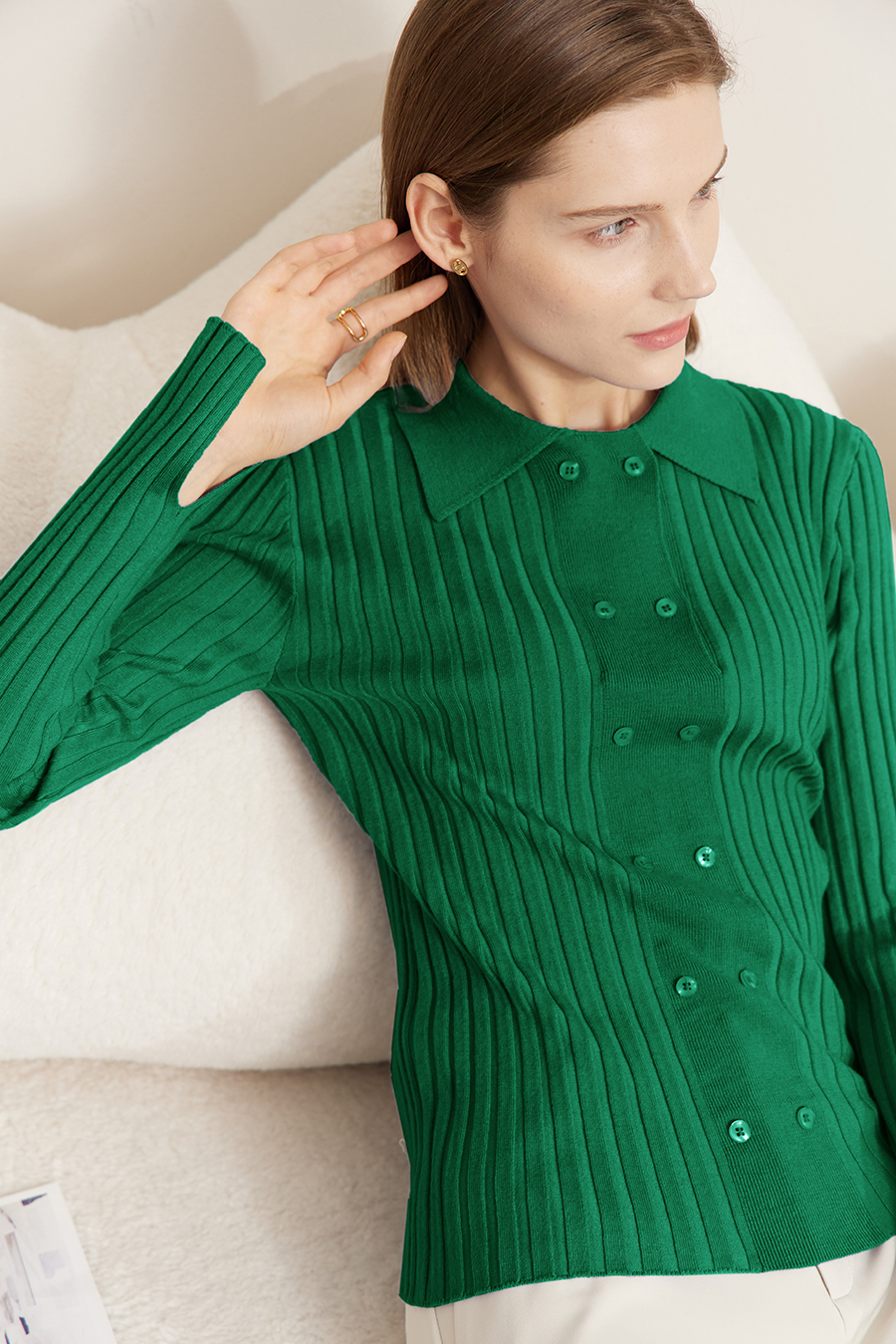 Lapel Ribbed Knit Sweater