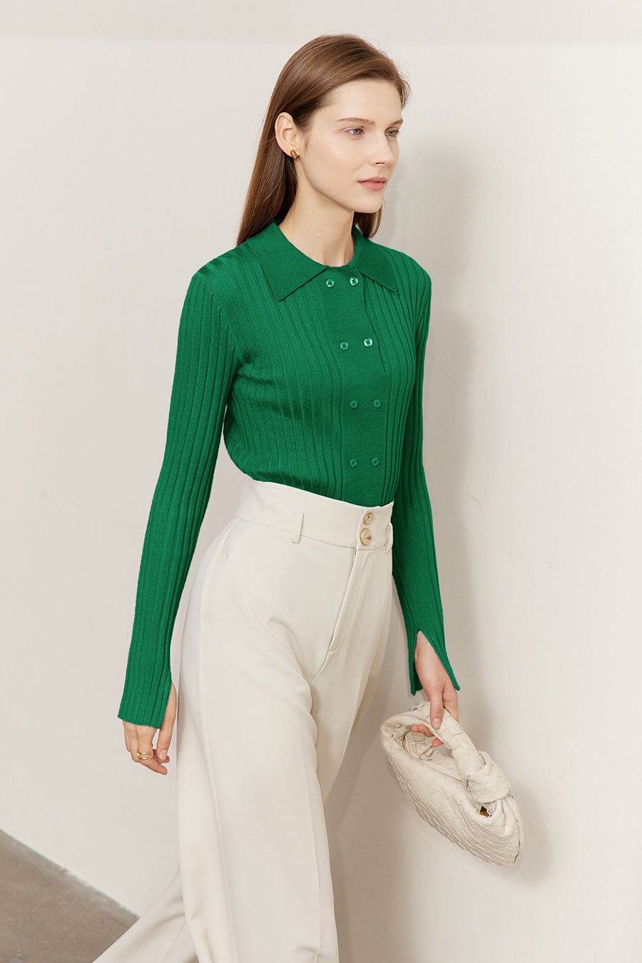 Lapel Ribbed Knit Sweater