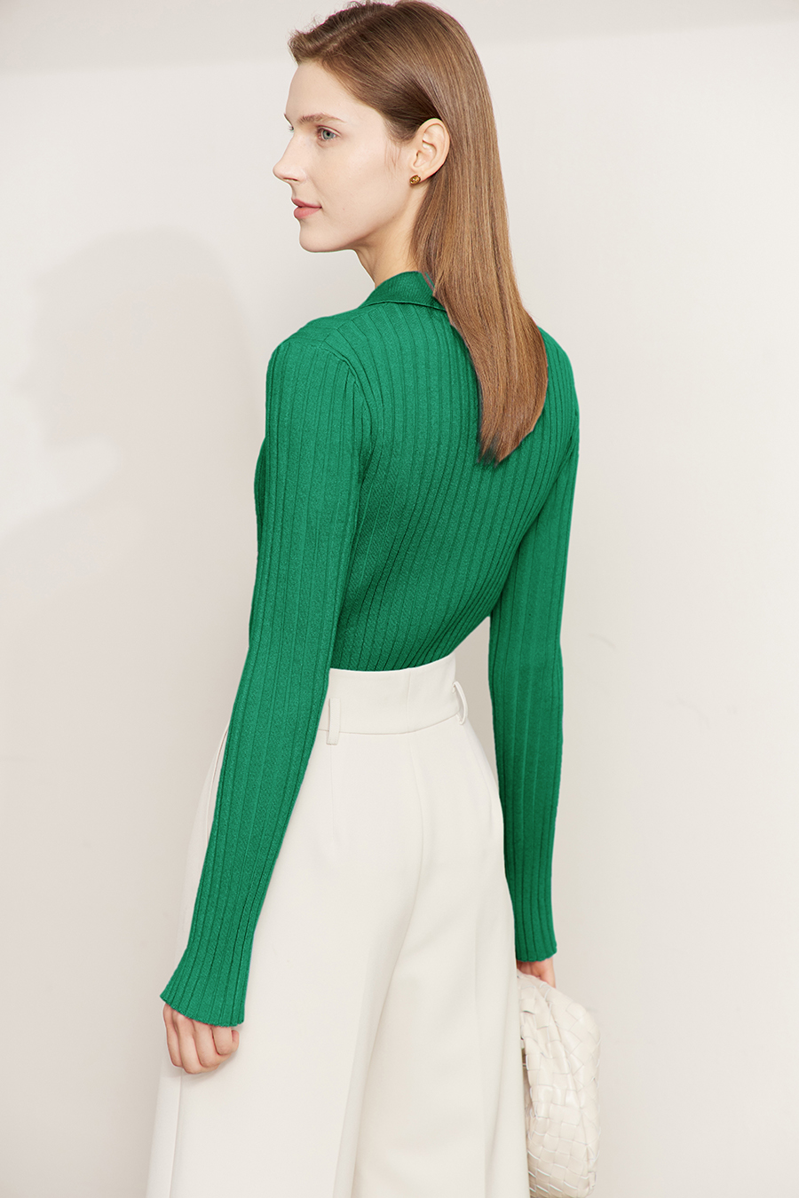 Lapel Ribbed Knit Sweater