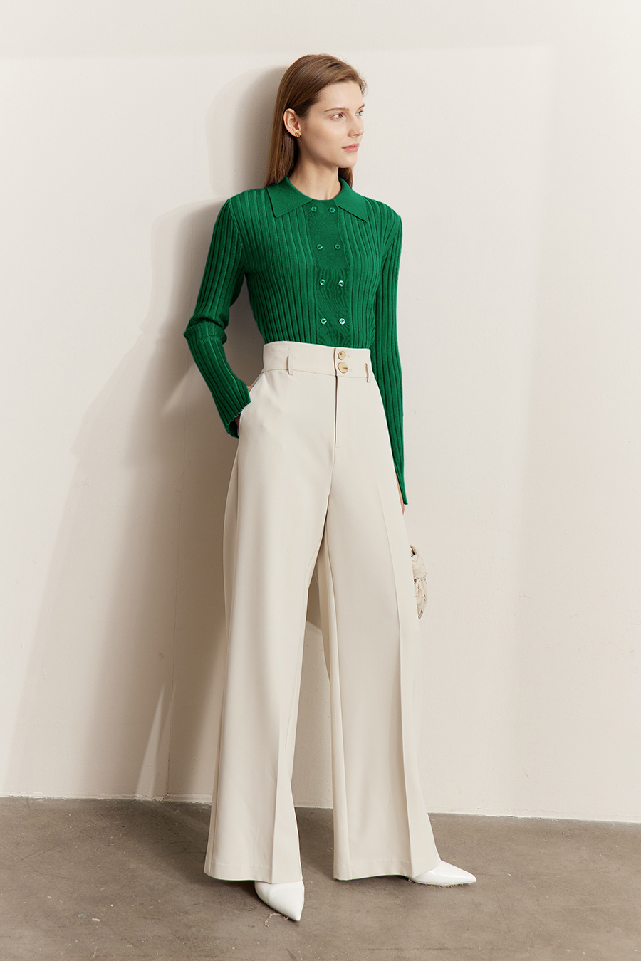 Lapel Ribbed Knit Sweater