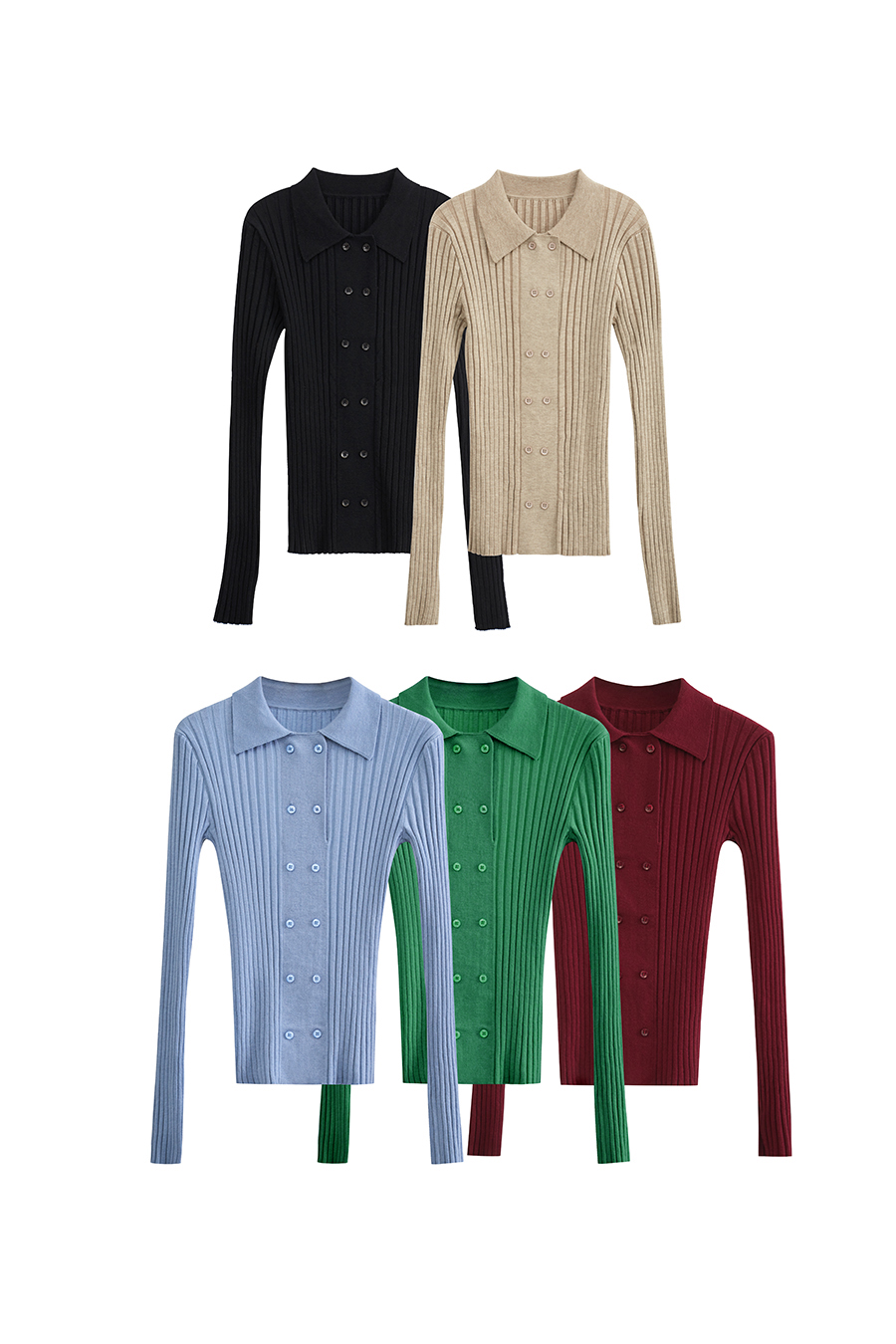 Lapel Ribbed Knit Sweater