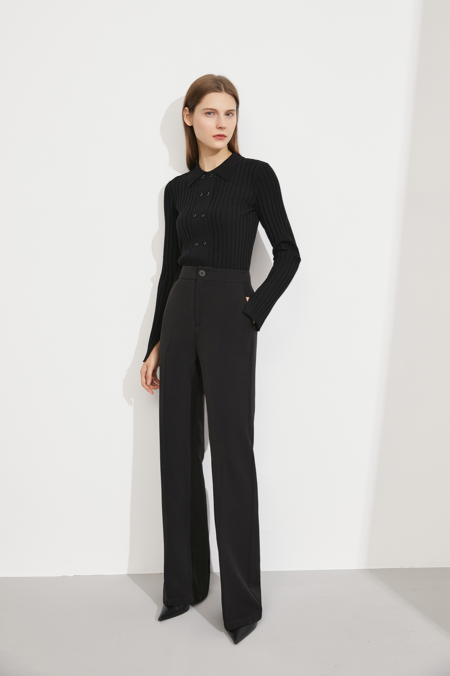 Lapel Ribbed Knit Sweater