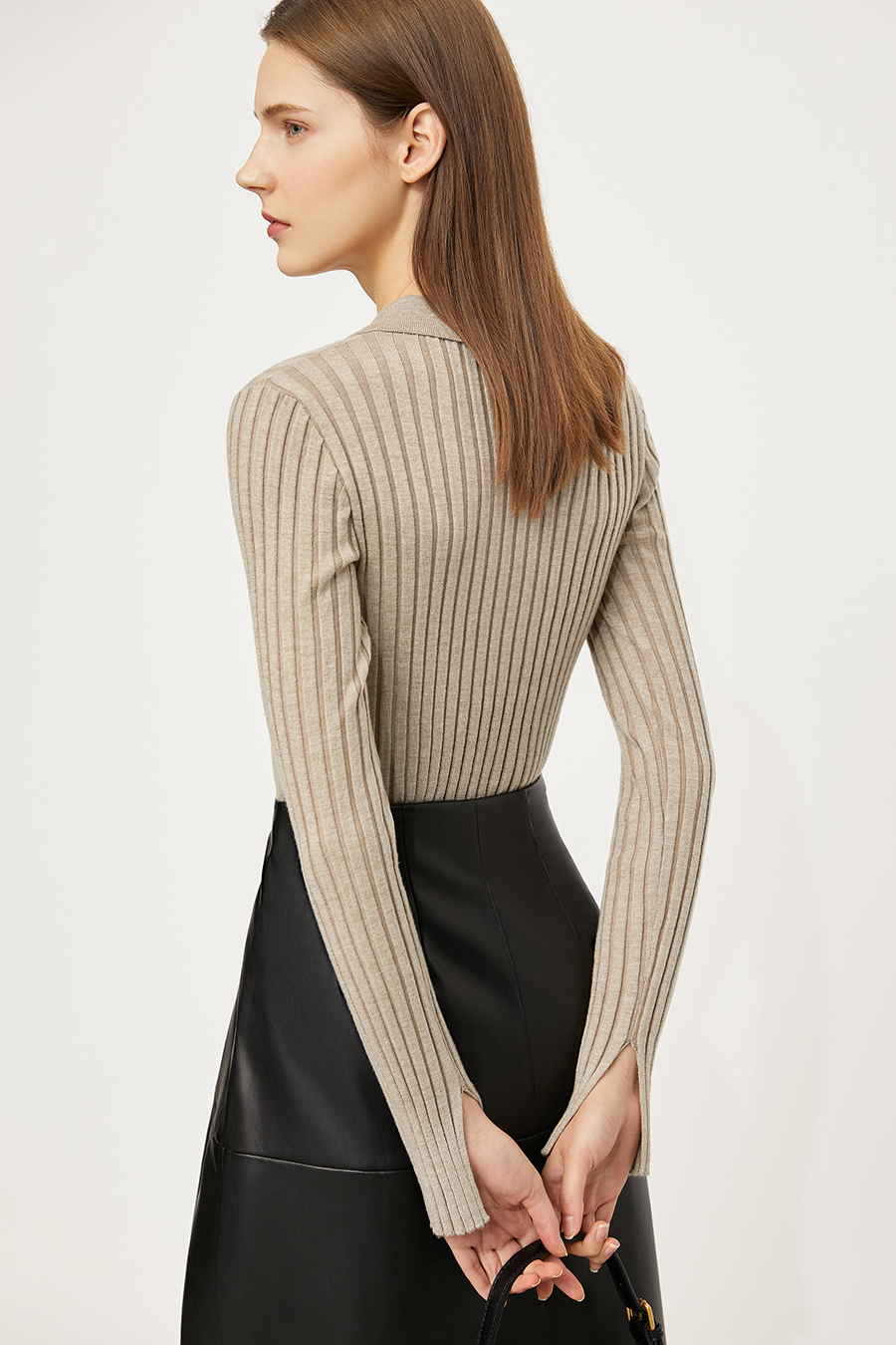 Lapel Ribbed Knit Sweater