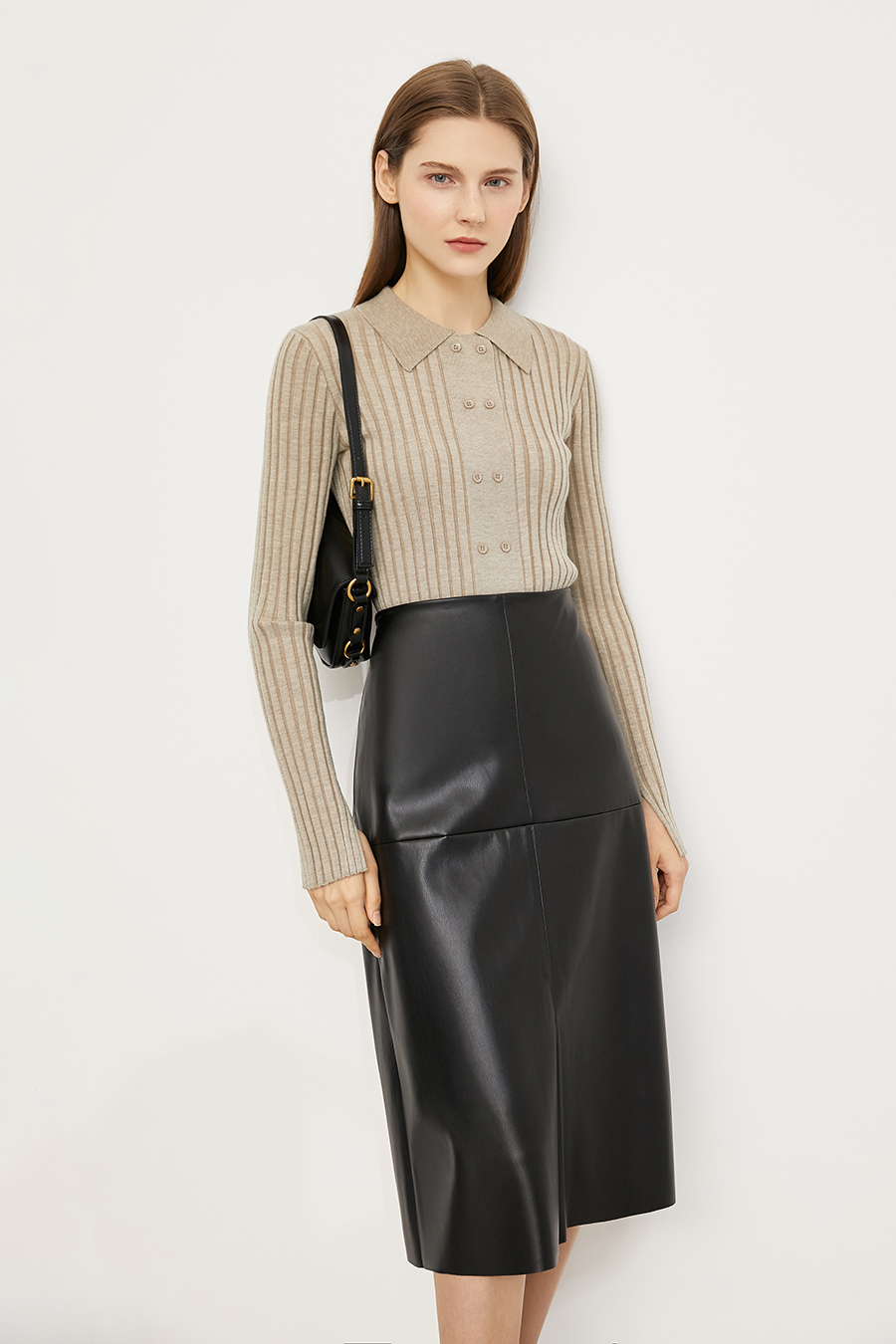 Lapel Ribbed Knit Sweater