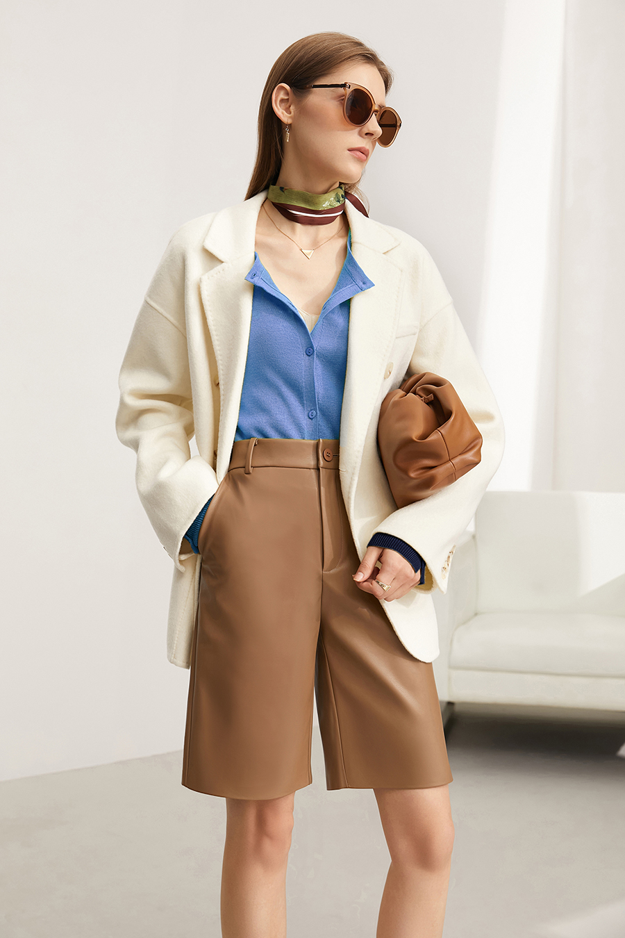 Color-Block Crew Neck Knit Cardigan