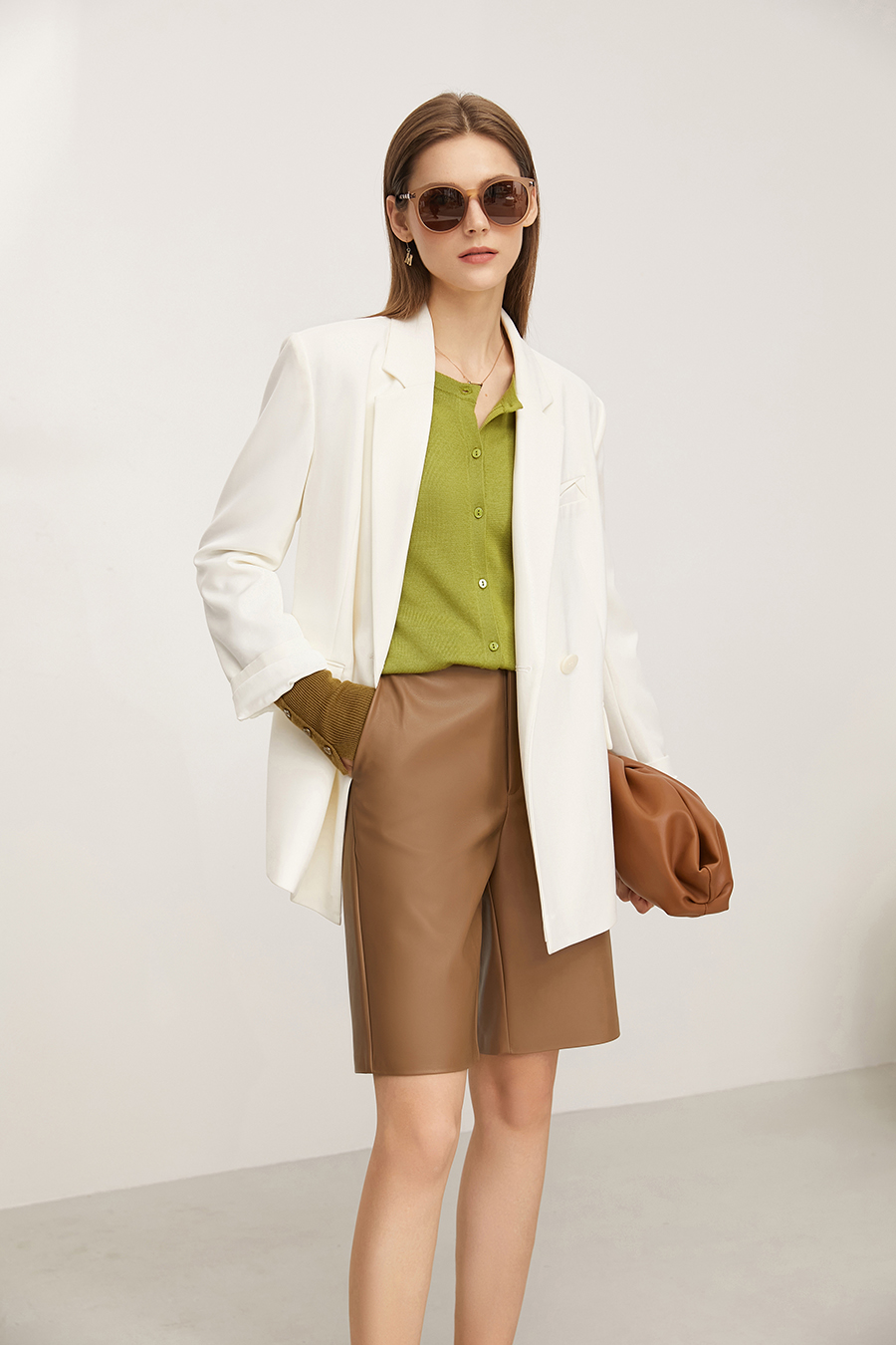 Color-Block Crew Neck Knit Cardigan