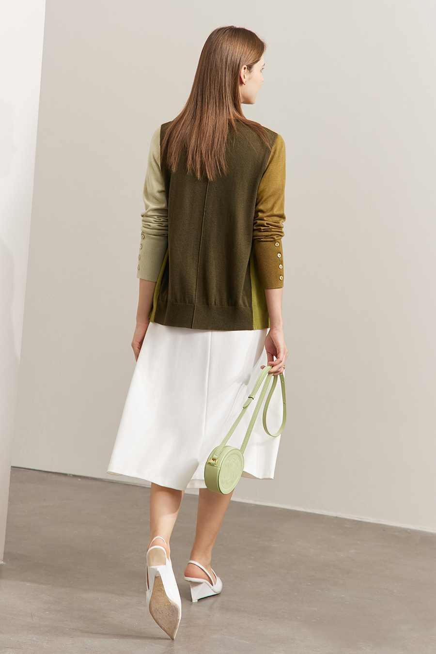 Color-Block Crew Neck Knit Cardigan