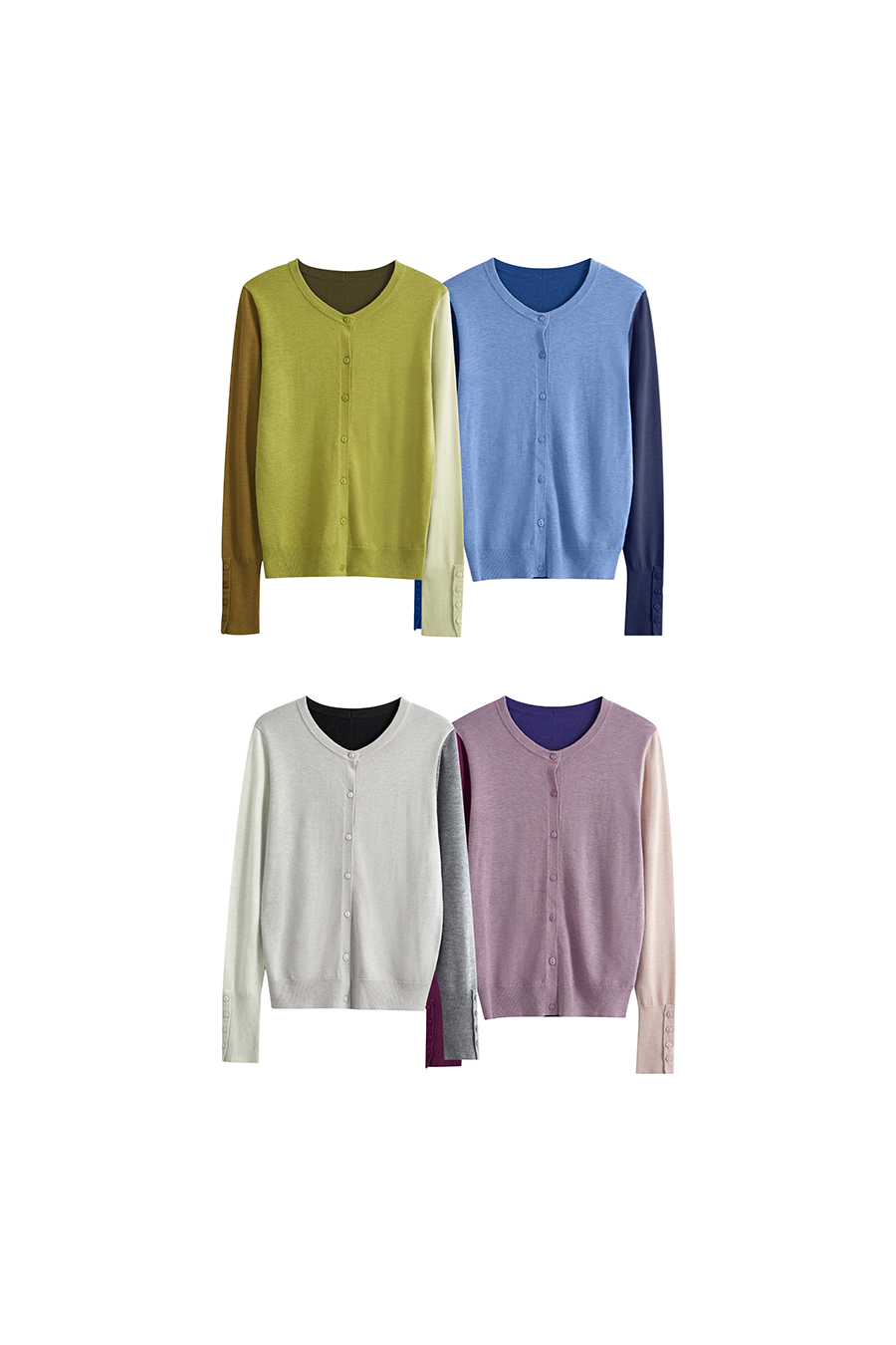 Color-Block Crew Neck Knit Cardigan