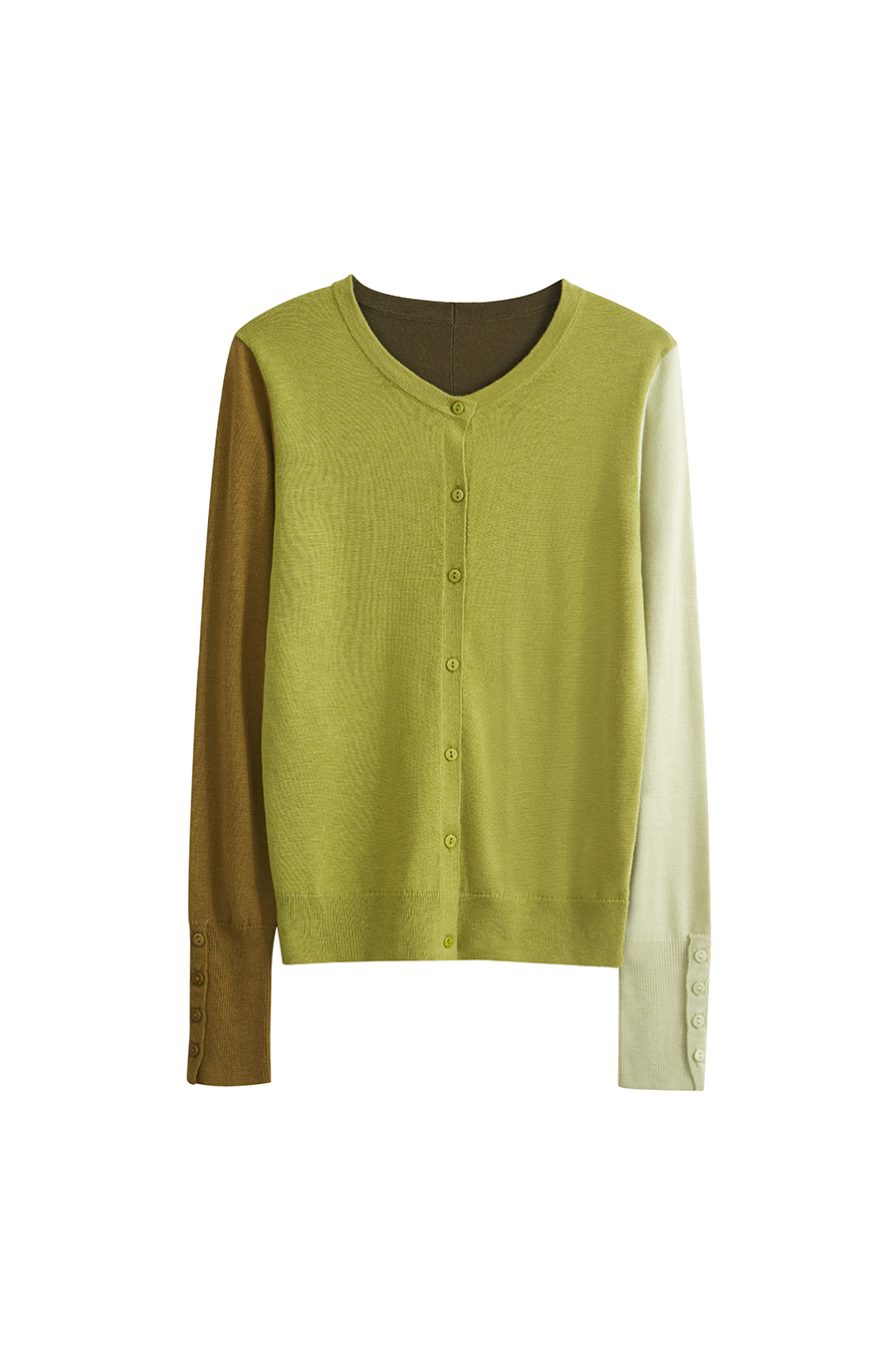 Color-Block Crew Neck Knit Cardigan