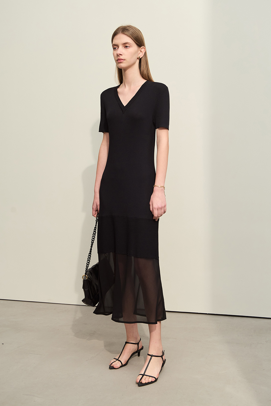 Contrast Mesh Spliced Dress