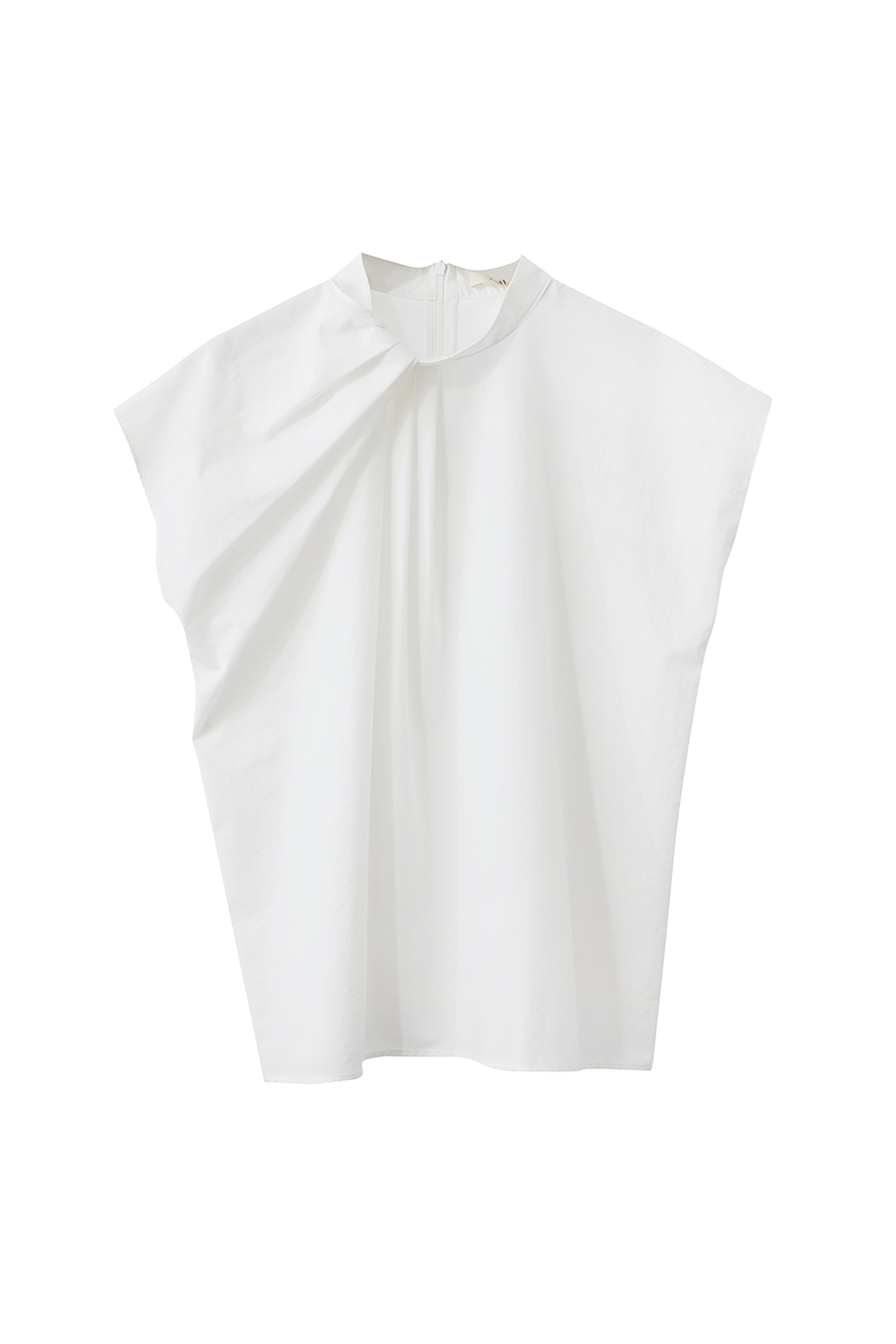 Stand Collar Pleated Wide-shoulder Shirt