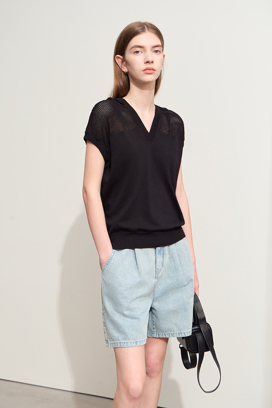 Linen-like Hooded Knit Top