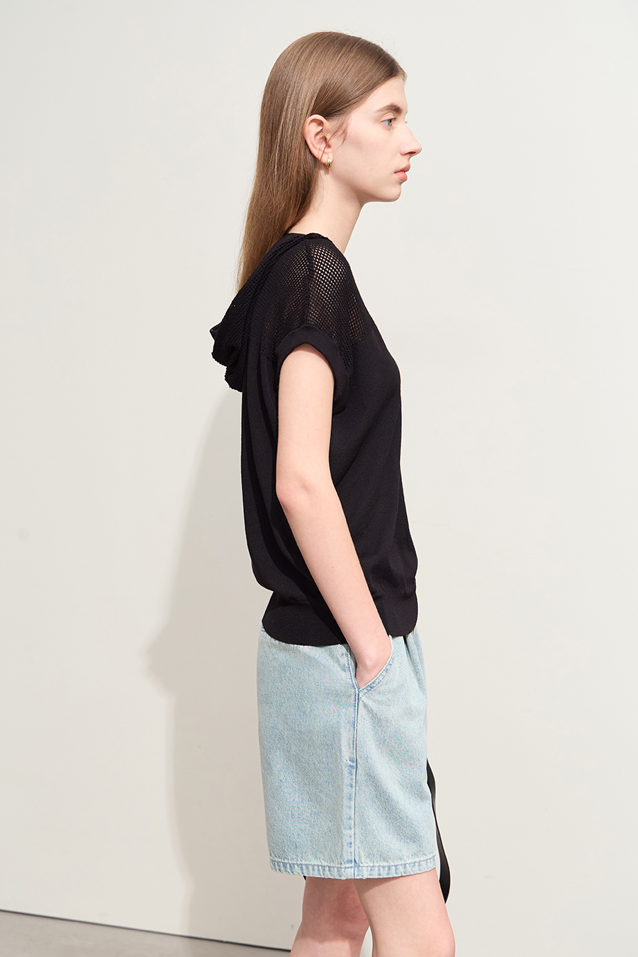 Linen-like Hooded Knit Top