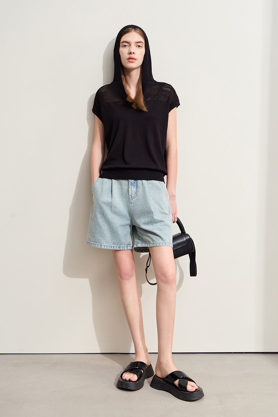 Linen-like Hooded Knit Top