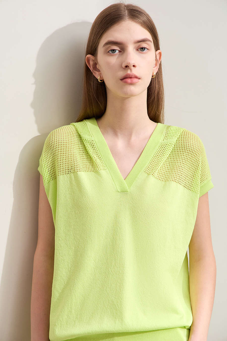 Linen-like Hooded Knit Top