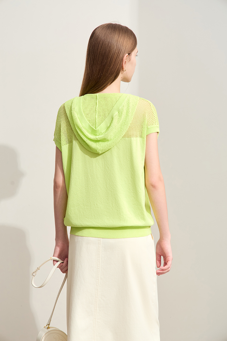 Linen-like Hooded Knit Top