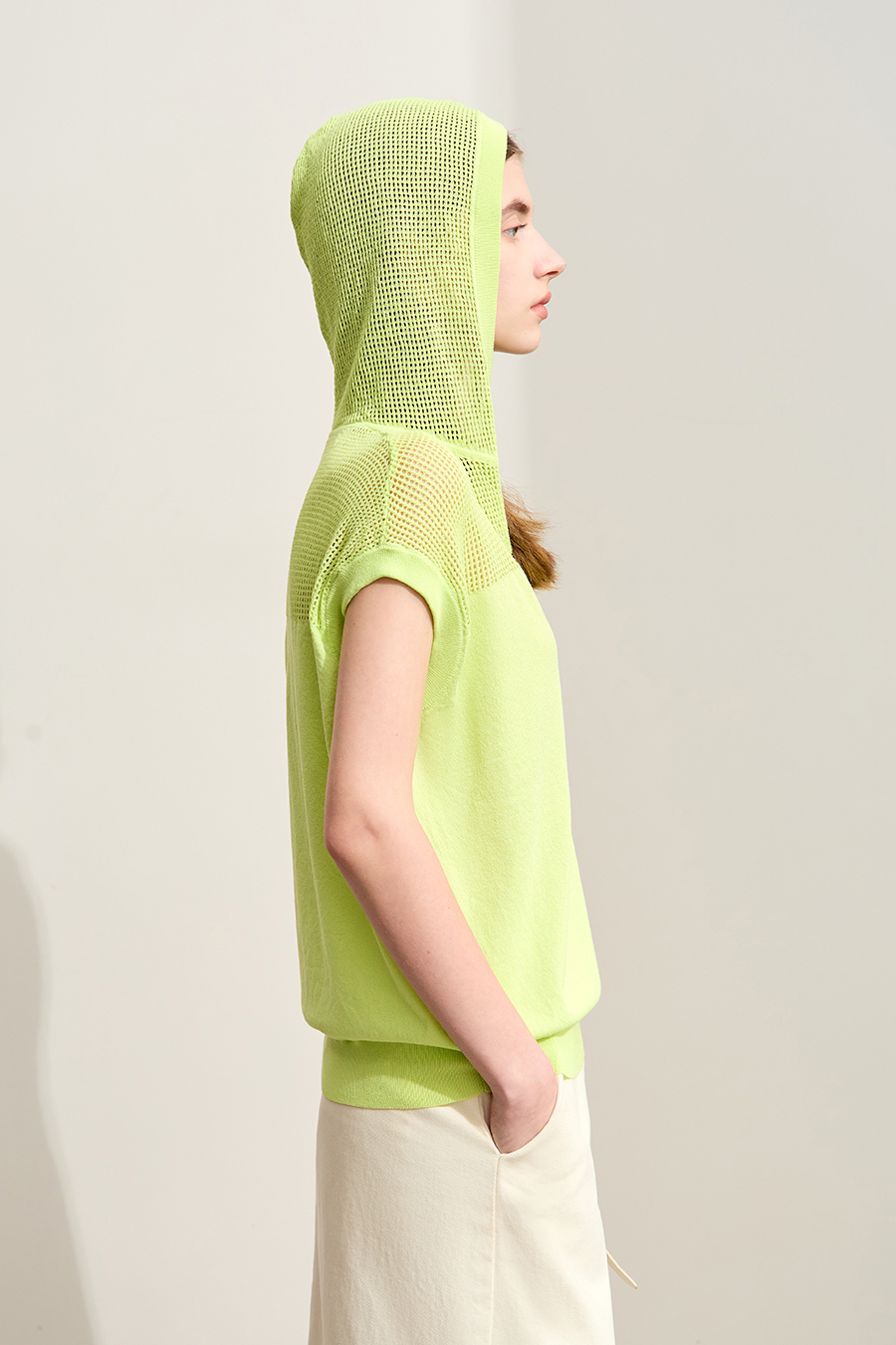 Linen-like Hooded Knit Top