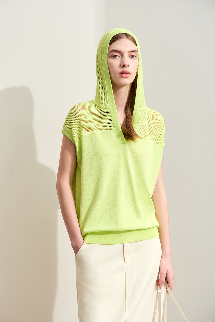 Linen-like Hooded Knit Top