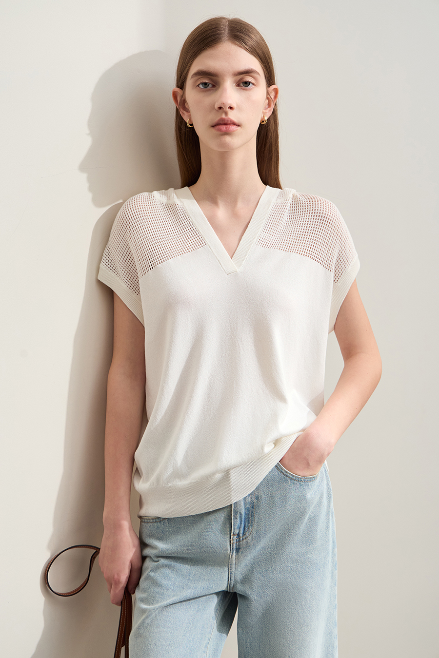 Linen-like Hooded Knit Top