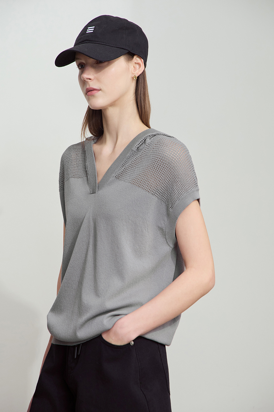 Linen-like Hooded Knit Top