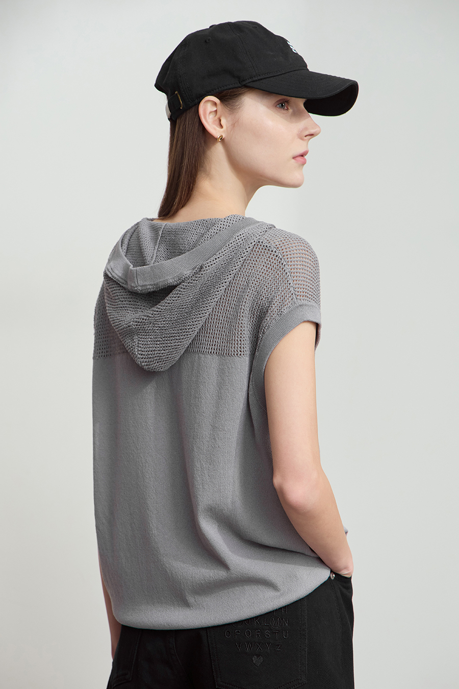 Linen-like Hooded Knit Top