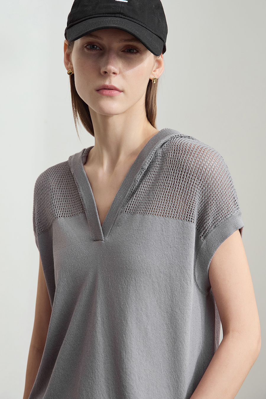 Linen-like Hooded Knit Top