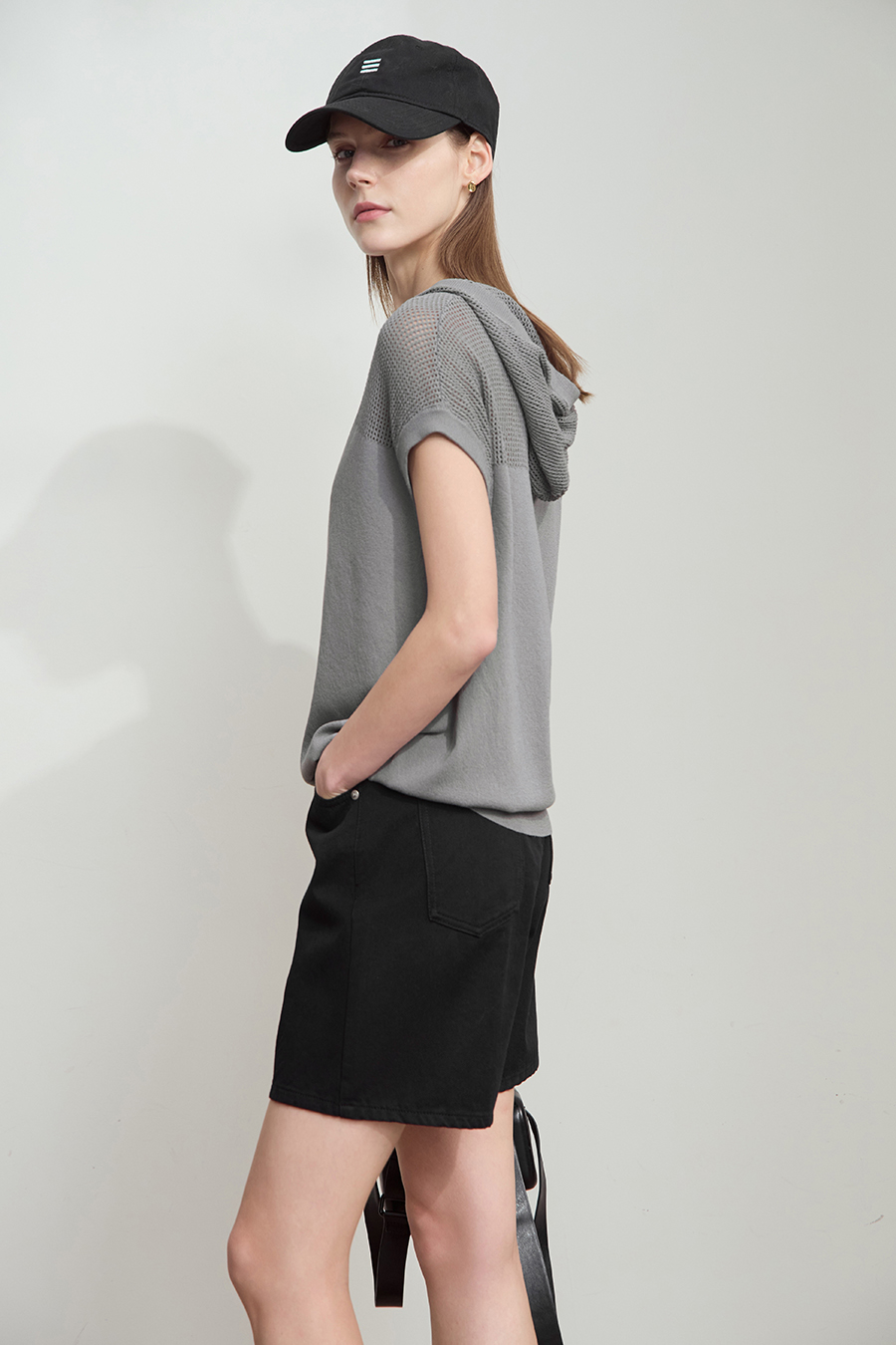 Linen-like Hooded Knit Top