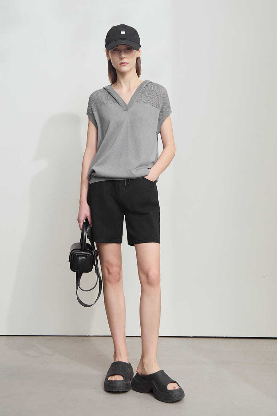 Linen-like Hooded Knit Top