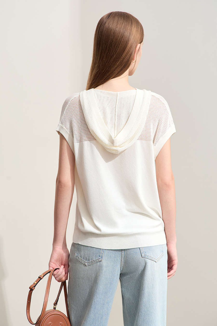 Linen-like Hooded Knit Top