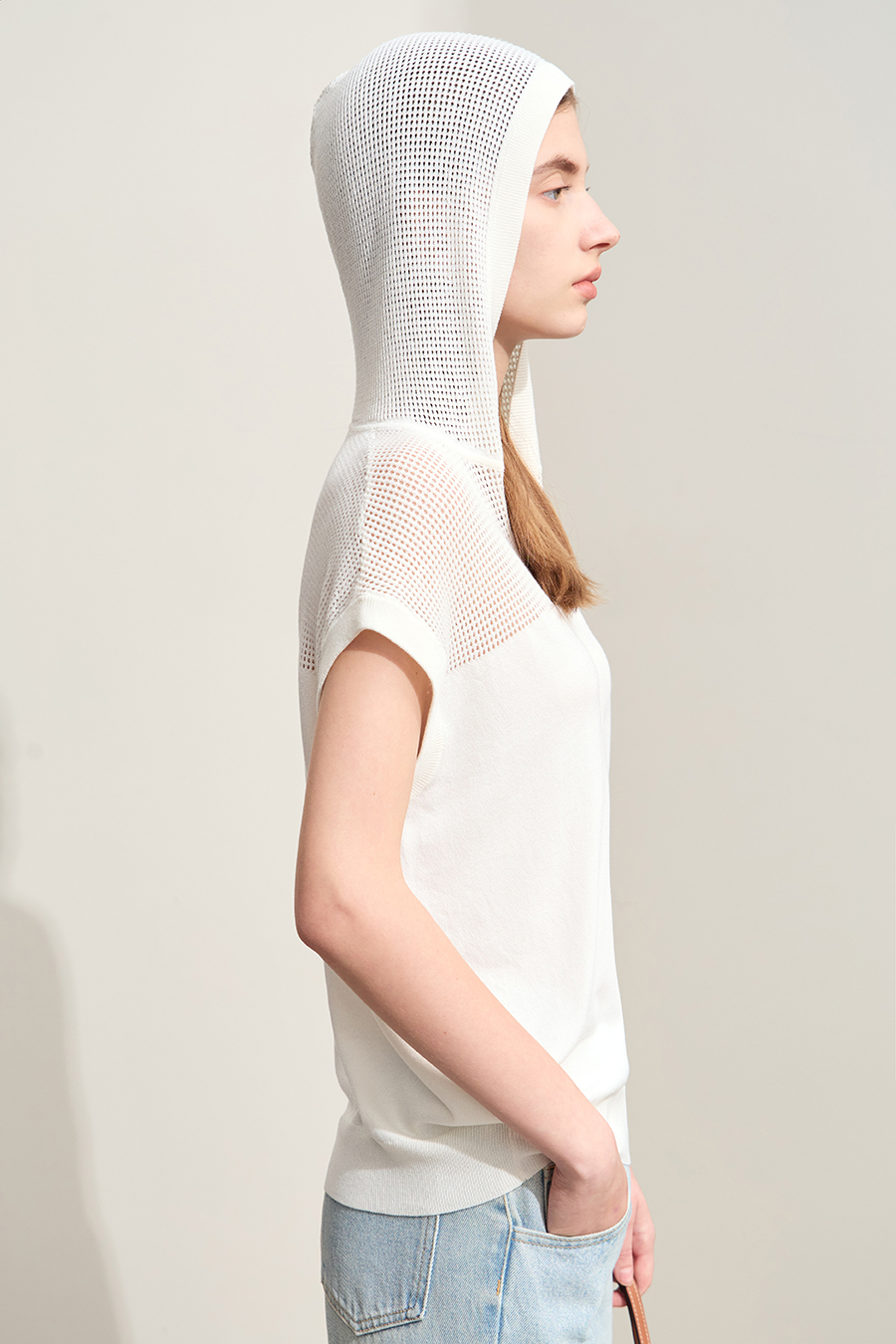 Linen-like Hooded Knit Top