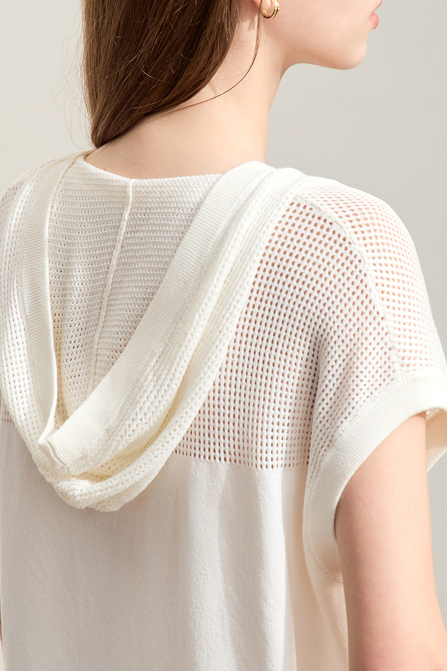 Linen-like Hooded Knit Top