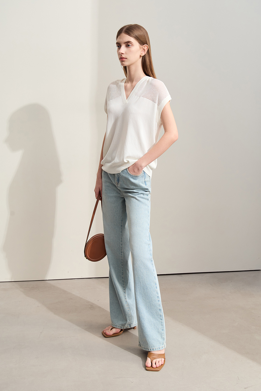 Linen-like Hooded Knit Top