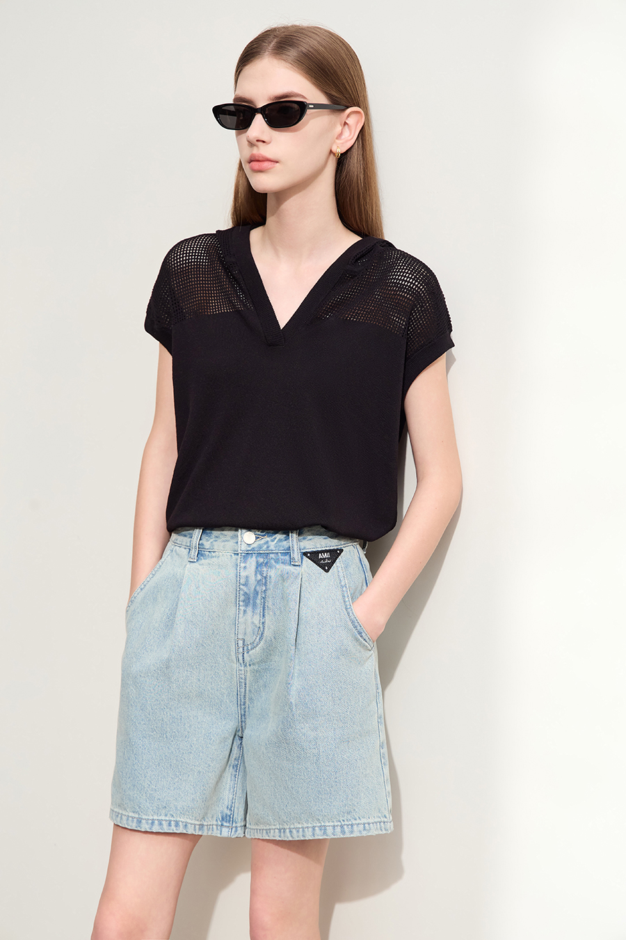 Linen-like Hooded Knit Top