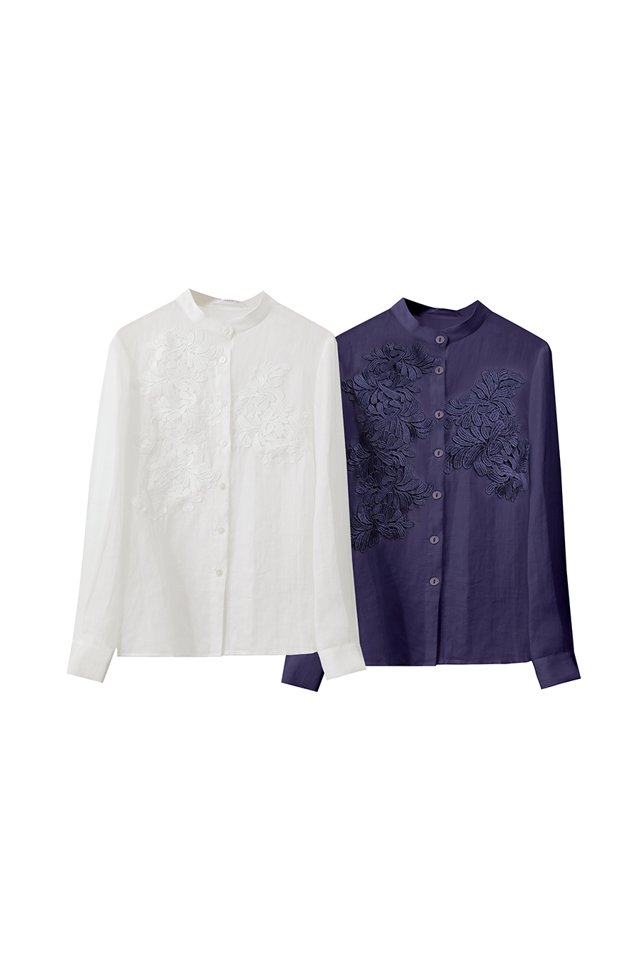 Lace Applique Ramie Shirt | AMII-AMII.com